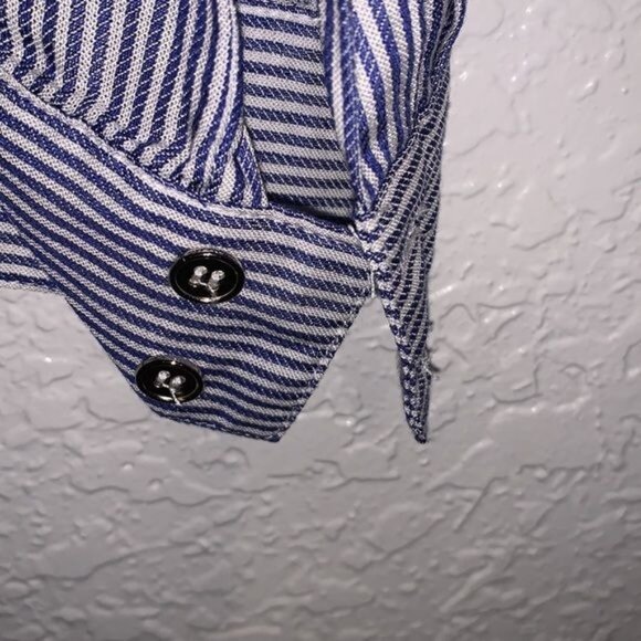 Blue & White Striped Button-Up Tunic Top By Cupio M - Picture 7 of 9